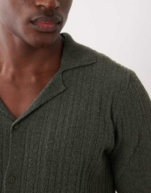 ASOS DESIGN – Locker geschnittenes Strick-Polohemd in Dunkelgrün mit Knopfleiste, Kombiteil, 5 von 5