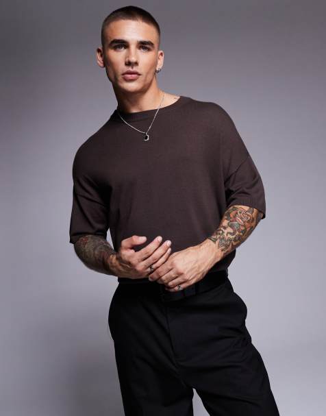 ASOS DESIGN – Locker geschnittenes Strick-T-Shirt in Braun, Kombiteil - view 1