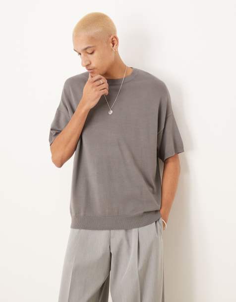 ASOS DESIGN – Locker geschnittenes Strick-T-Shirt in Grau, Kombiteil - view 1