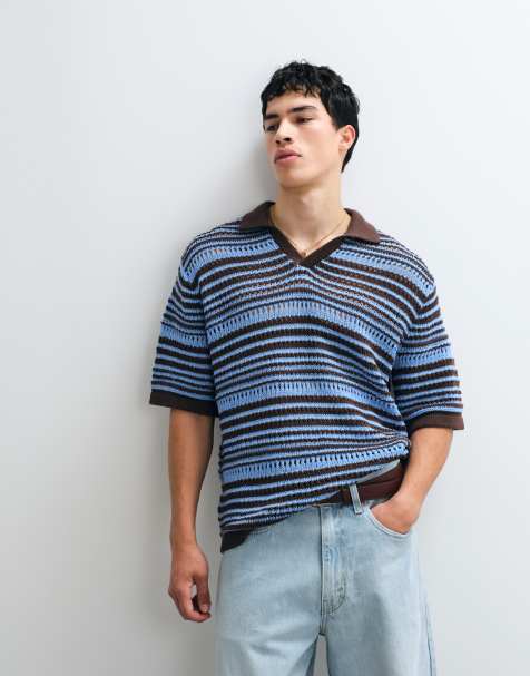 ASOS DESIGN – Locker geschnittenes Strickoberteil mit mehrfarbigem Farbverlauf und eingekerbtem Kragen - view 1