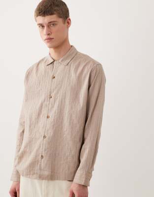 Locker geschnittenes, strukturiertes Hemd in Beige mit Reverskragen-Neutral Neutral XS