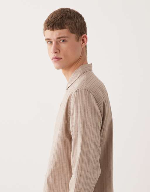 ASOS DESIGN – Locker geschnittenes, strukturiertes Hemd in Beige mit Reverskragen, 4 von 5
