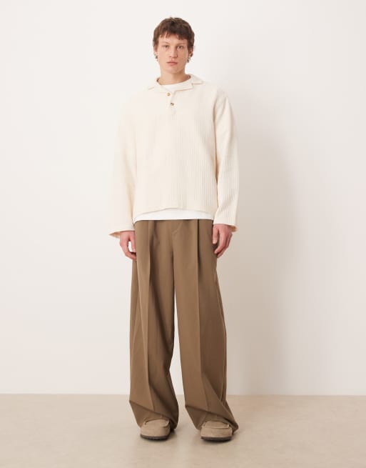 ASOS DESIGN – Locker geschnittenes, strukturiertes Schlupfhemd in Steinbeige mit Reverskragen, 2 von 5