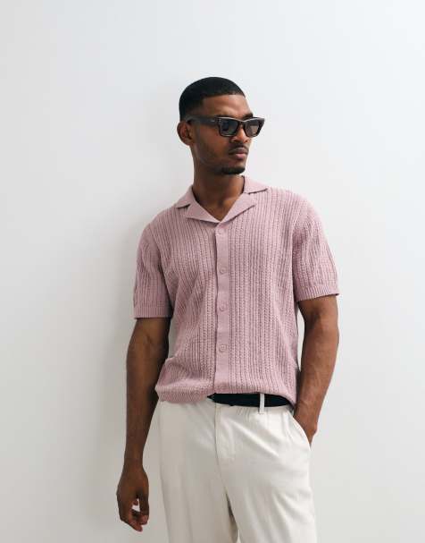 ASOS DESIGN – Locker geschnittenes, strukturiertes Strick-Polohemd in Mauve mit Knopfleiste - view 1