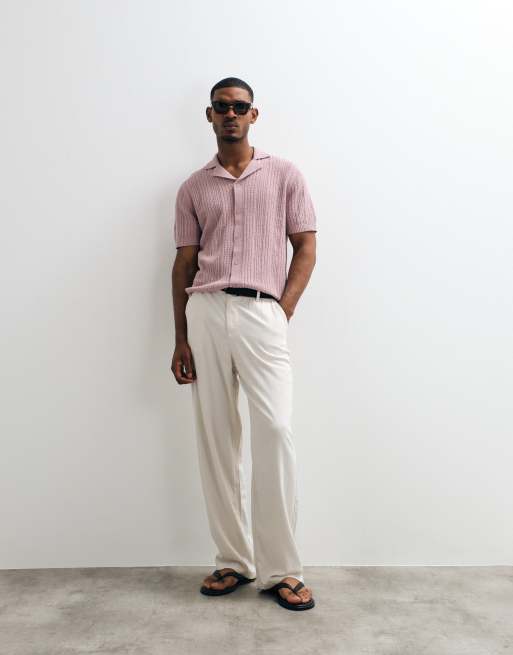 ASOS DESIGN – Locker geschnittenes, strukturiertes Strick-Polohemd in Mauve mit Knopfleiste, 2 von 5