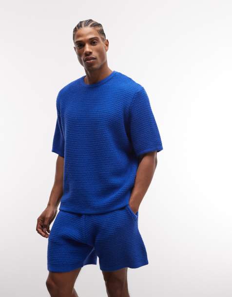 ASOS DESIGN – Locker geschnittenes, strukturiertes Strick-T-Shirt in Blau, Kombiteil - view 1