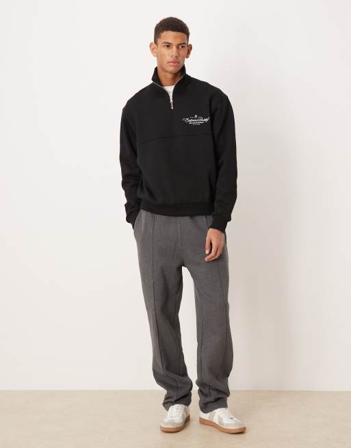 ASOS DESIGN – Locker geschnittenes Sweatshirt in Anthrazit mit kurzem Reißverschluss und Textprint, 2 von 5