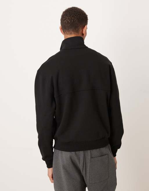 ASOS DESIGN – Locker geschnittenes Sweatshirt in Anthrazit mit kurzem Reißverschluss und Textprint, 3 von 5