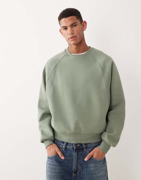 ASOS DESIGN – Locker geschnittenes Sweatshirt in Khaki mit gerippten, abgenähten Einsätzen - view 1