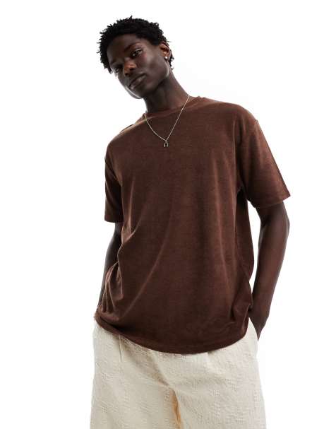 ASOS DESIGN – Locker geschnittenes T-Shirt aus Frottee in Braun - view 1