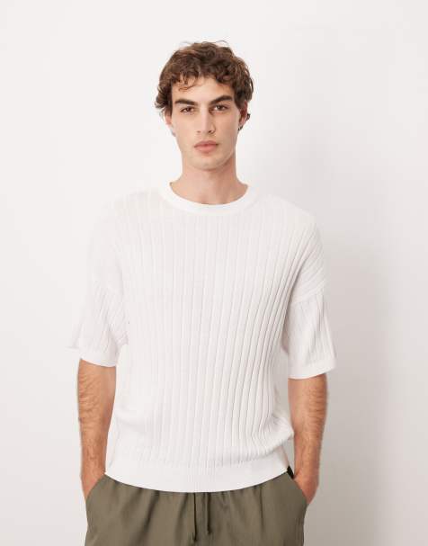 ASOS DESIGN – Locker geschnittenes T-Shirt aus Rippstrick in Weiß - view 1