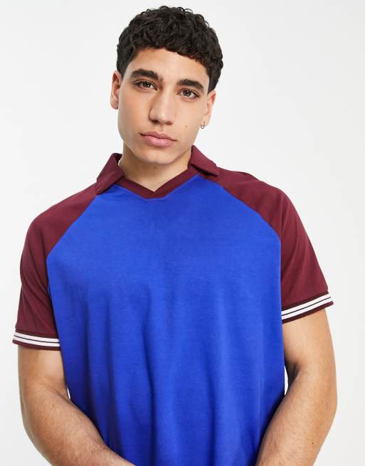 ASOS DESIGN – Locker geschnittenes T-Shirt in Blau mit Raglanärmeln in Lila