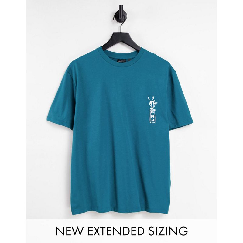 DESIGN – Locker geschnittenes T-Shirt in Blaugrün mit Text-Grafikprint