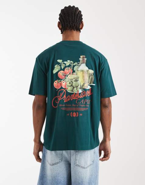 ASOS DESIGN – Locker geschnittenes T-Shirt in Dunkelgrün mit Nahrungsmittel-Print - view 1