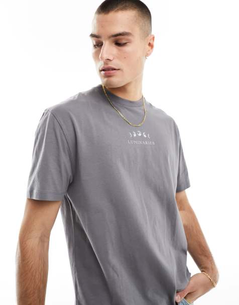 ASOS DESIGN – Locker geschnittenes T-Shirt in Grau mit Himmelskörper-Print auf der Brust - view 1