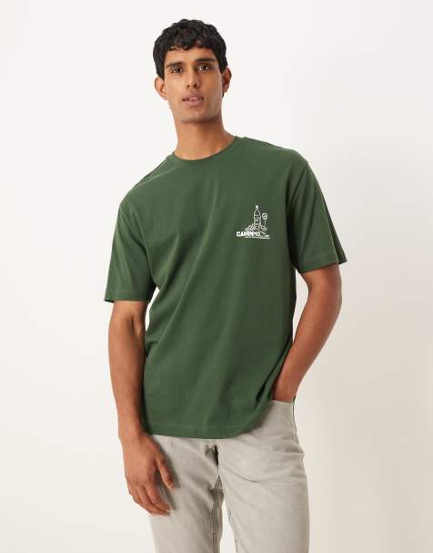 ASOS DESIGN – Locker geschnittenes T-Shirt in Grün mit Print auf der Brust - view 1