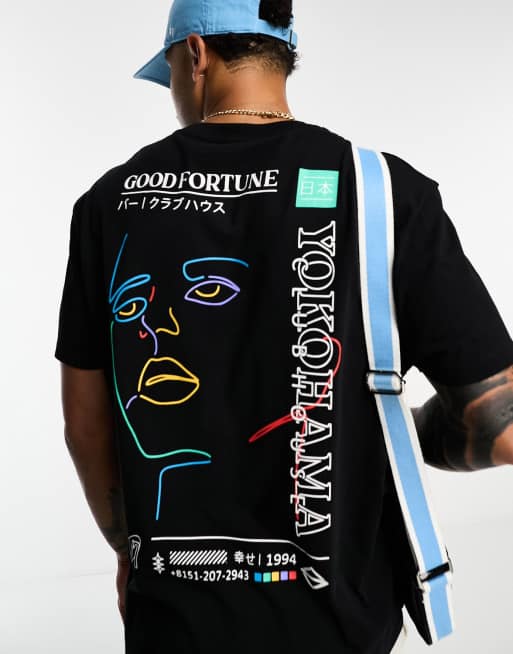 ASOS DESIGN – Locker geschnittenes T-Shirt in Schwarz mit gezeichnetem Linien-Rückenprint