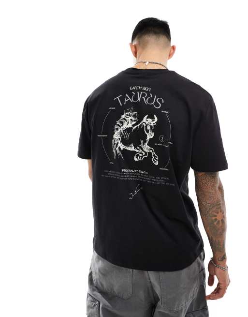 ASOS DESIGN – Locker geschnittenes T-Shirt in Schwarz mit Himmelskörper-Print auf dem Rücken