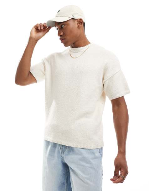 ASOS DESIGN – Locker geschnittenes T-Shirt in strukturiertem Ecru - view 1