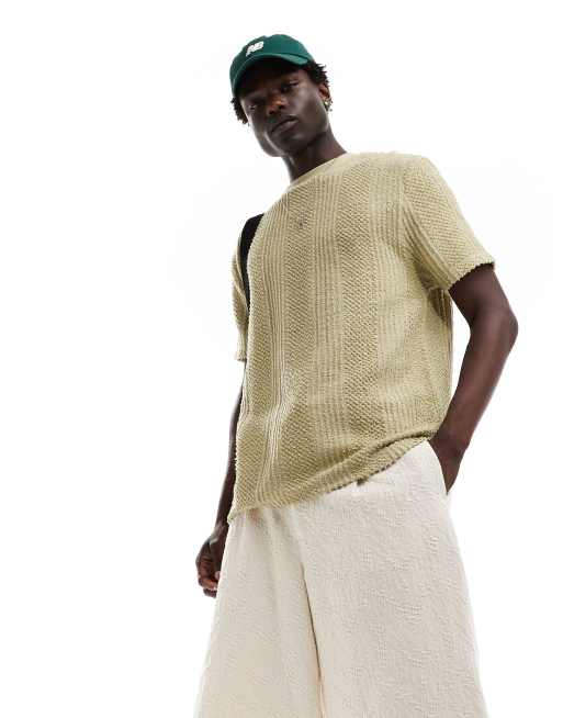 ASOS DESIGN – Locker geschnittenes T-Shirt in strukturiertem Khaki
