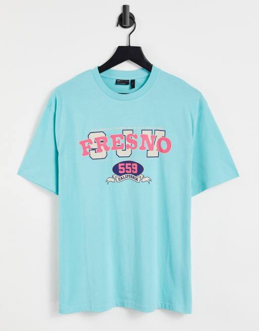 ASOS DESIGN – Locker geschnittenes T-Shirt in Türkis mit Textprint
