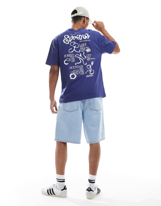 ASOS DESIGN – Locker geschnittenes T-Shirt in verwaschenem Blau mit „Serene“-Grafik , 4 von 4