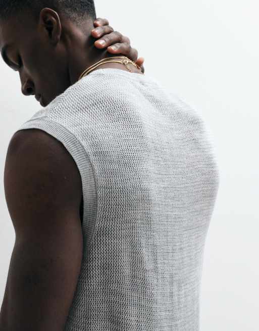 ASOS DESIGN – Locker geschnittenes Tanktop aus gestricktem Netzstoff in Hellgrau, 3 von 5
