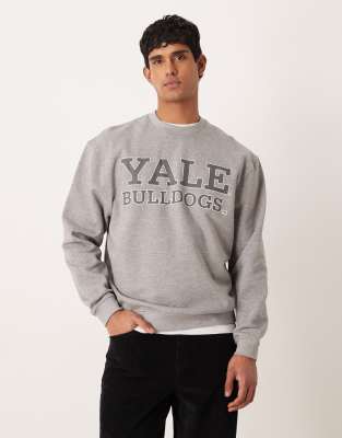 Locker geschnittenes Unisex-Sweatshirt in meliertem Grau mit „Yale"-Print Grau XS