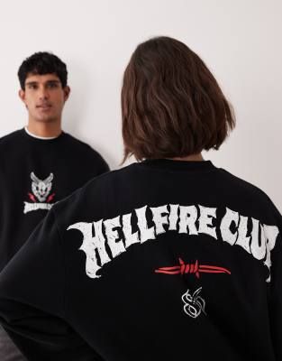 ASOS DESIGN - Locker geschnittenes Unisex-Sweatshirt in Schwarz mit Stranger Things-Grafiken