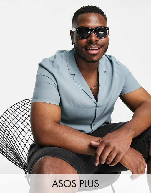 ASOS DESIGN – Locker geschnittenes Viskosehemd in Blaugrün mit langem Reverskragen
