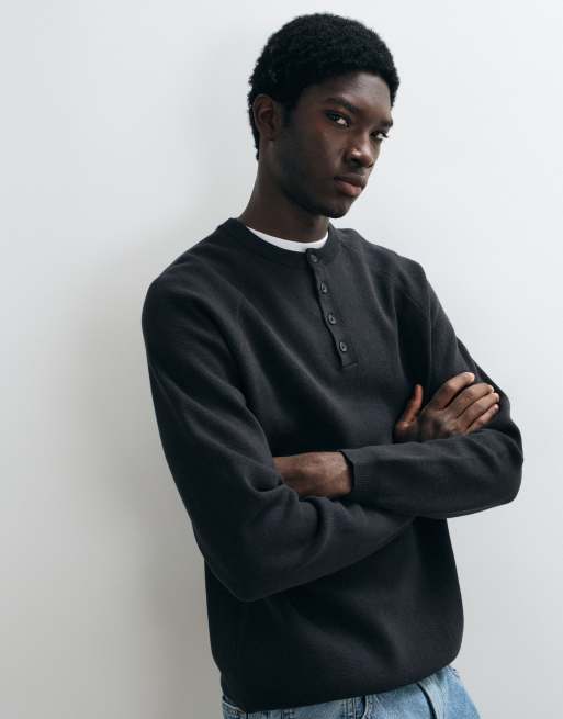 ASOS DESIGN locker gestricktes Henleyshirt in Schwarz, 2 von 5