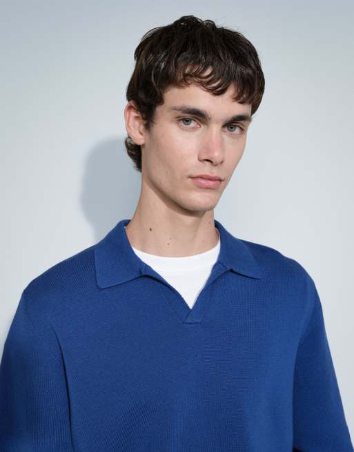 ASOS DESIGN locker gestricktes Oberteil mit Schlitzkragen in Blau, 2 von 9