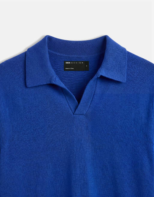 ASOS DESIGN locker gestricktes Oberteil mit Schlitzkragen in Blau, 9 von 9
