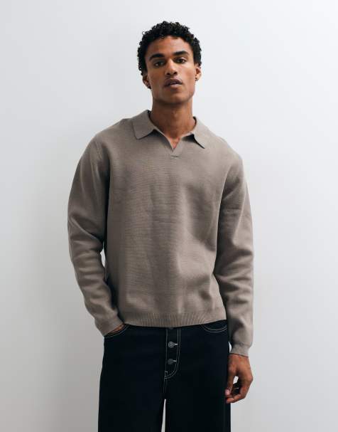 ASOS DESIGN locker gestricktes Oberteil mit Stehkragen in Taupe - view 1