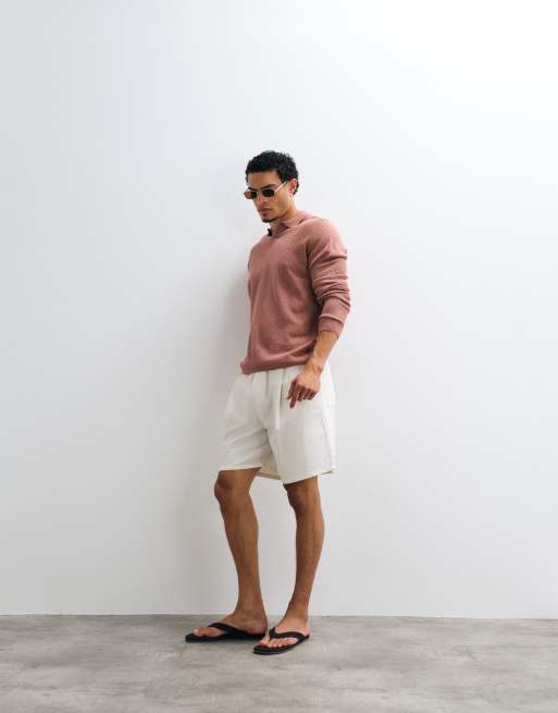 ASOS DESIGN locker gestricktes Pointelle-Oberteil mit Schlitzkragen in Pink, 3 von 5