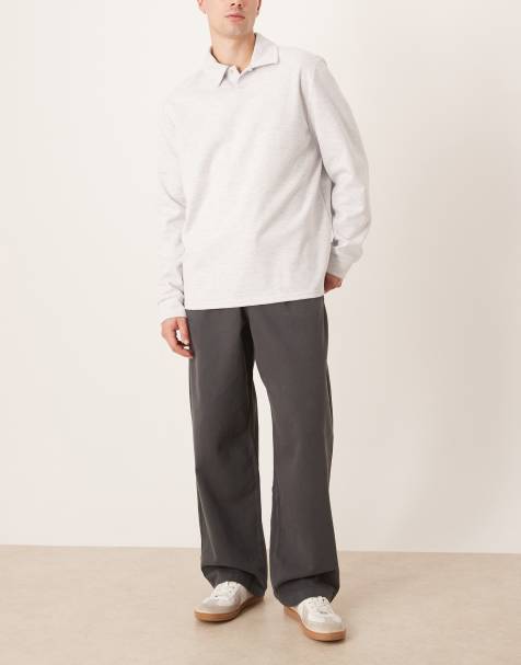 ASOS DESIGN – Locker sitzende Chinohose aus Twill in grauer Vintage-Waschung mit geradem Schnitt - view 1