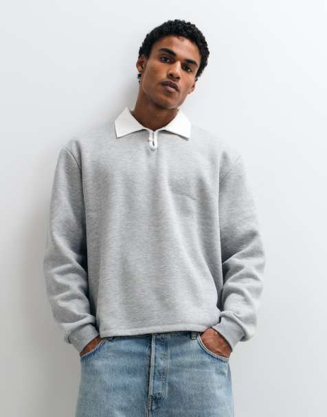 ASOS DESIGN locker sitzendes Rugby-Polo mit Knopfleiste und Kerbenausschnitt in Grau - view 1