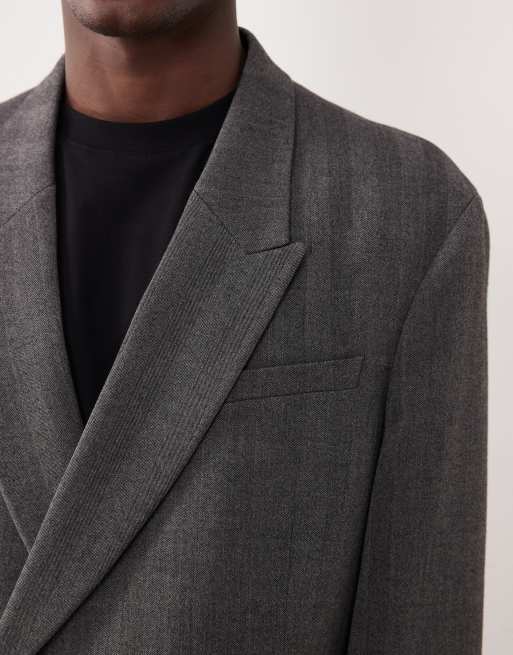 ASOS DESIGN – Lockere Anzugjacke in Grau mit Super-Oversize-Schnitt und Fischgrätmuster, 5 von 5