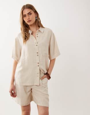 Lockere Dad-Shorts in Natur mit Leinenanteil-Neutral Neutral 38