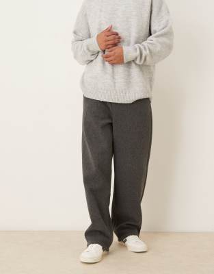 Lockere Hose in grauer Wolloptik mit geradem Bein Grau 52 Long