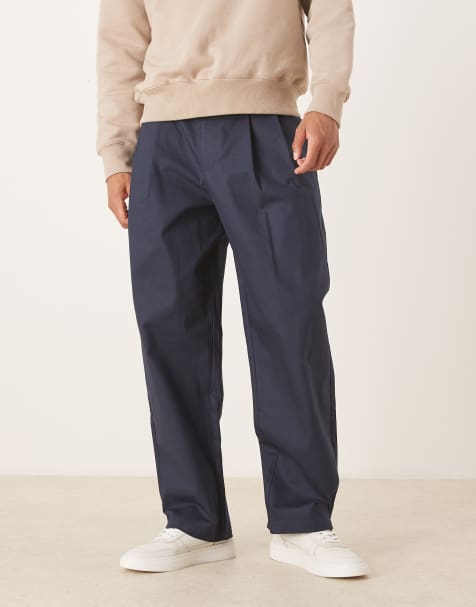 ASOS DESIGN lockere Hose in Marineblau mit Gürtel - NAVY - view 1