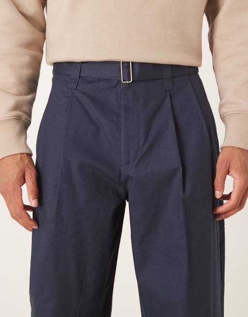ASOS DESIGN lockere Hose in Marineblau mit Gürtel - NAVY, 4 von 5