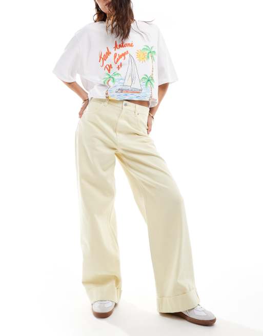 ASOS DESIGN – Lockere Jeans in Buttermilchgelb mit breitem Umschlagsaum , 3 von 5