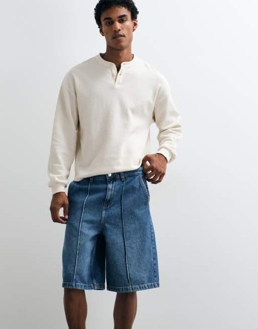 ASOS DESIGN lockere Jorts in längerer Länge in hellblau mit Bügelfalte, 2 von 5