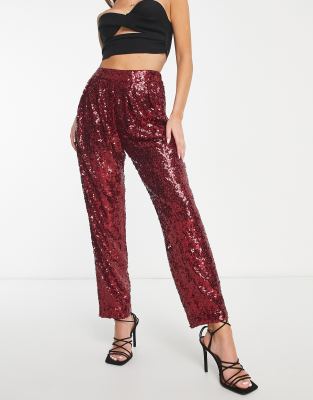 ASOS DESIGN - Lockere Pailletten-Hose in Rot