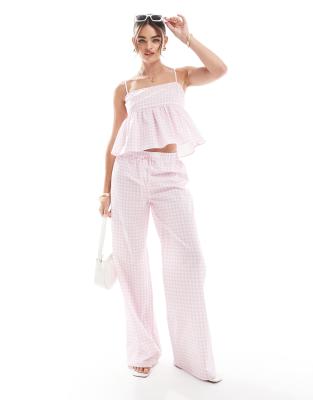 ASOS DESIGN - Lockere Popeline-Hose in Rosa mit Vichy-Karos, Kombiteil