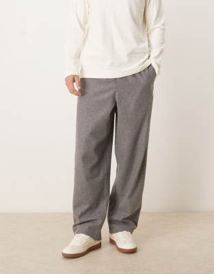 Lockere Schlupfhose in Grau mit Wolloptik und geradem Bein Grau L