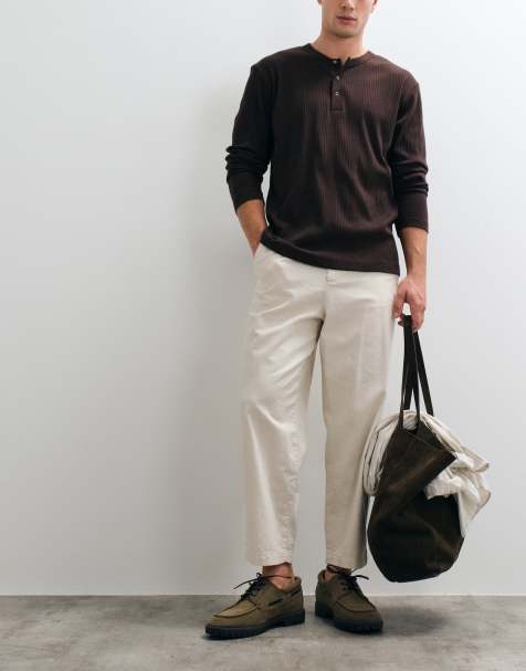 ASOS DESIGN lockere, schmal zulaufende, verkürzte Hose aus Leinenmix in Ecru - view 1