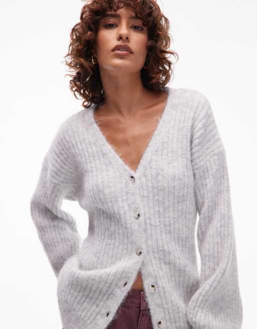 ASOS DESIGN – Lockere Strickjacke in Eisgrau mit Wollanteil, 2 von 4
