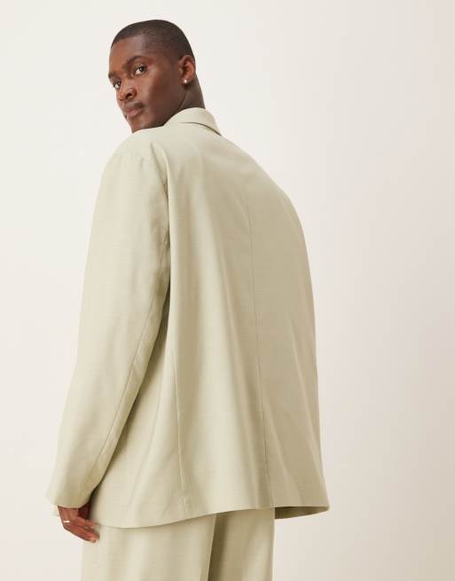 ASOS DESIGN – Lockere, zweireihige Oversize-Anzugjacke in Salbeigrün mit Leinen-Optik, 4 von 5
